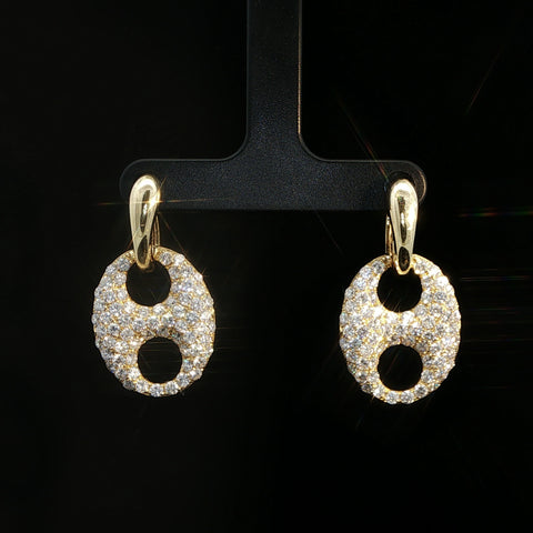 14K Yellow Gold Diamond Puff Link Dangle Earrings