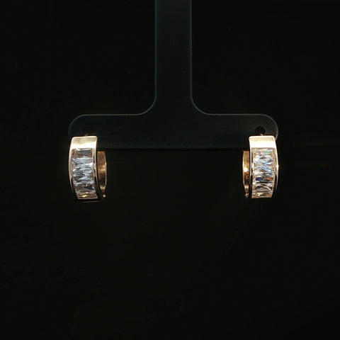 14K Yellow Gold Baguette Diamond Huggie Hoop Earrings