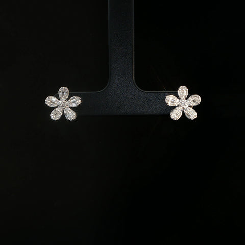 10K White Gold Diamond Flower Cluster Stud Earrings
