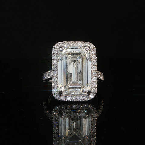 10K White Gold Emerald Cut Diamond Halo Engagement Ring