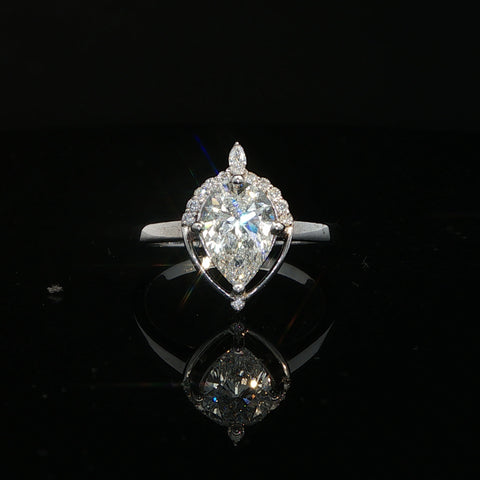 10K White Gold Pear Cut Diamond Half Halo Engagement Ring