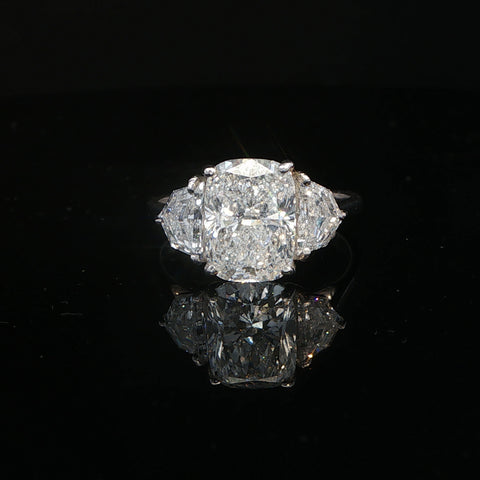 14K White Gold Trilogy Cushion Cut Diamond Engagement Ring
