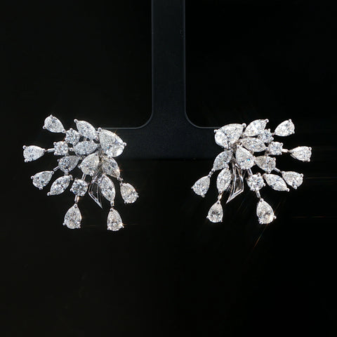 14K White Gold Diamond Branch Earrings