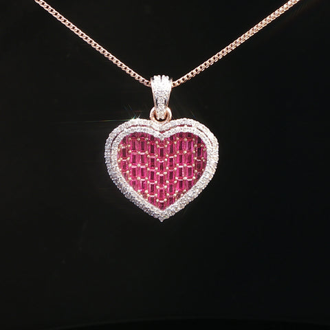 10K Rose Gold Diamond & Ruby Heart Necklace