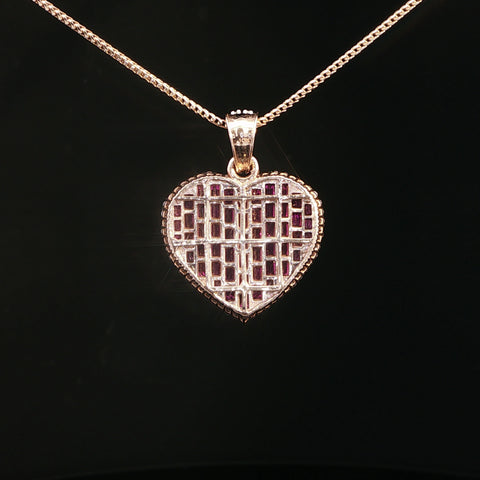10K Rose Gold Diamond & Ruby Heart Necklace