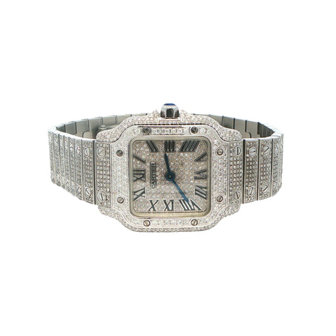Custom Iced Out Stainless Steel Cartier Santos Small