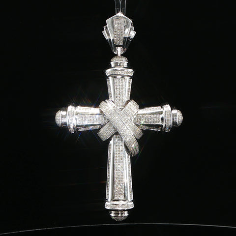 10K White Gold Diamond Ribbon Cross Pendant