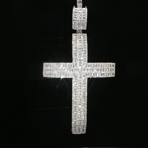 White Gold Multi-Row Diamond Cross Pendant