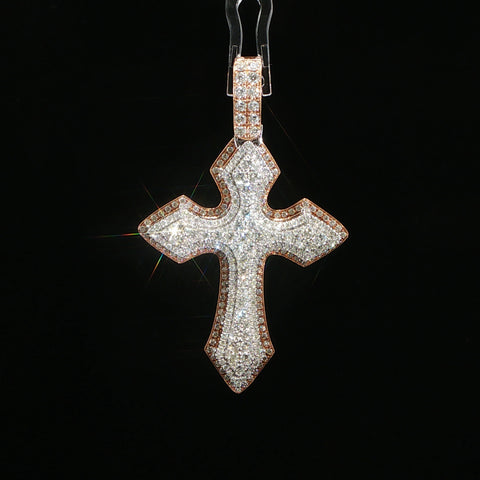 14K White & Rose Gold Natural Diamond Cross Pendant
