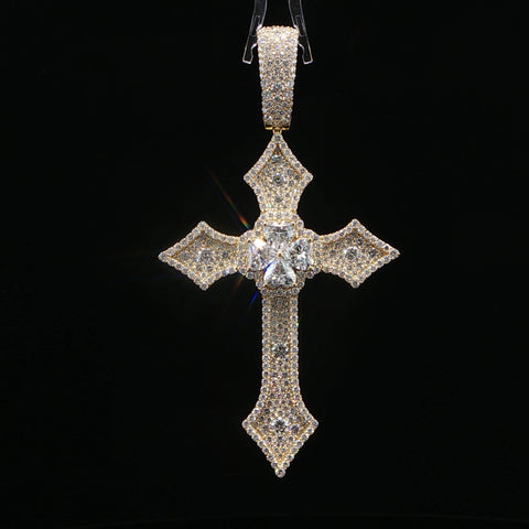 10K Yellow Gold Heart Diamond Cross Pendant