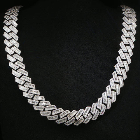 10K White Gold Diamond Monaco Cuban Chain w/ Large Curved Coffin Lock