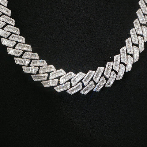 10K White Gold Diamond Monaco Cuban Chain w/ Large Curved Coffin Lock