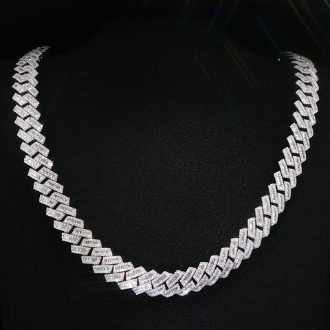 10K White Gold Diamond Monaco Cuban Chain