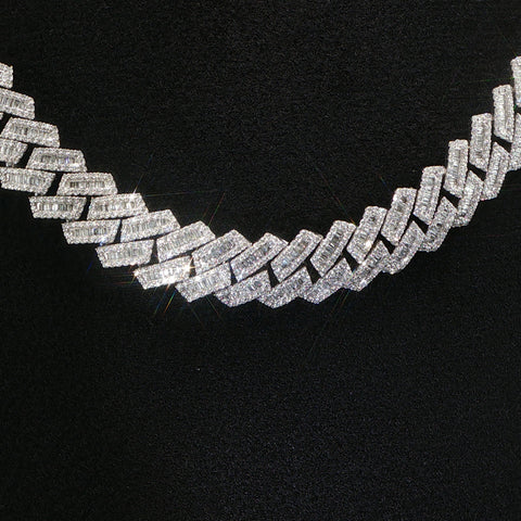 10K White Gold Diamond Monaco Cuban Chain