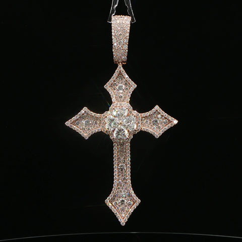10K Rose Gold Heart Diamond Ornate Cross Pendant
