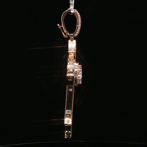 10K Rose Gold Heart Diamond Ornate Cross Pendant