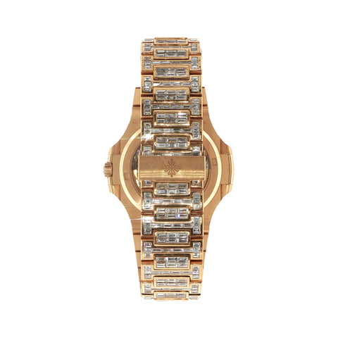 Custom Rose Gold Diamond Iced Out Patek Phillipe Nautilus