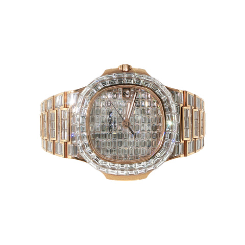Custom Rose Gold Diamond Iced Out Patek Phillipe Nautilus