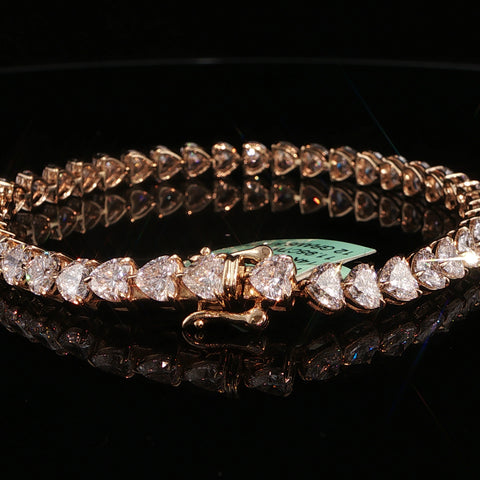 10K Yellow Gold Heart Diamond Tennis Bracelet