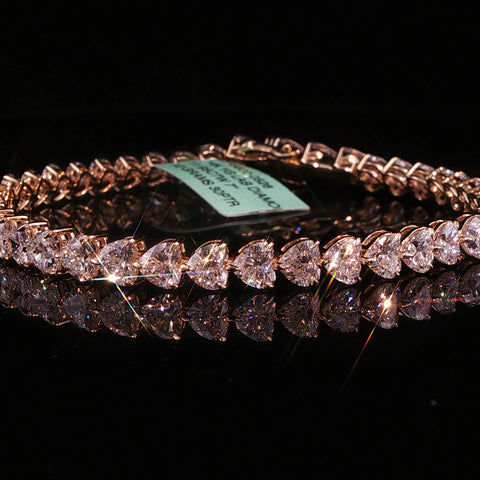10K Yellow Gold Heart Diamond Tennis Bracelet