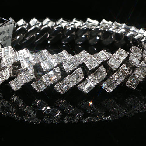 10K White Gold Diamond Curved Monaco Cuban Bracelet