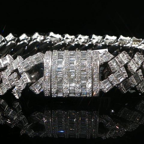10K White Gold Diamond Curved Monaco Cuban Bracelet