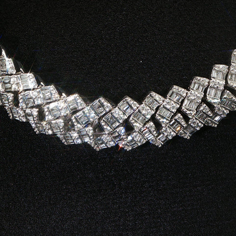 10K White Gold Diamond Curved Monaco Cuban Chain