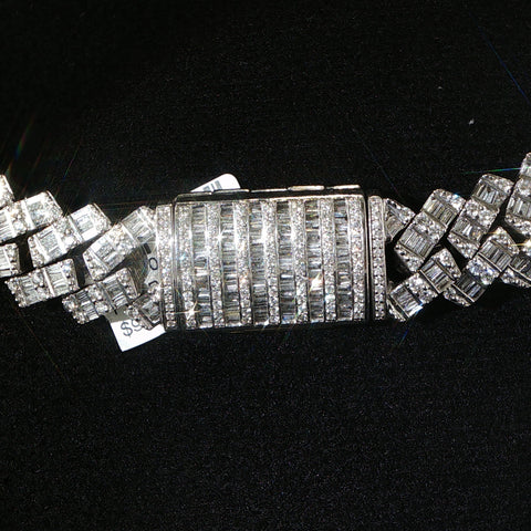 10K White Gold Diamond Curved Monaco Cuban Chain