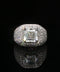 10K White Gold Asscher Diamond Pave Cocktail Ring Size 10