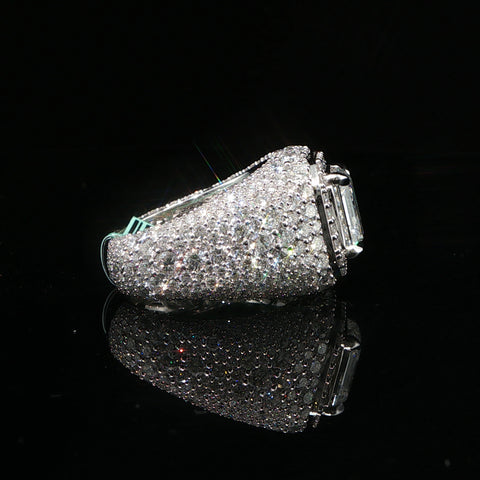 10K White Gold Asscher Diamond Pave Cocktail Ring Size 10