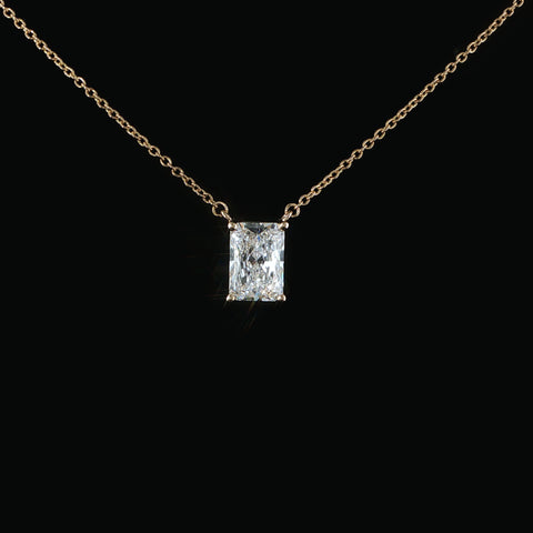 14K Yellow Gold Radiant Lab Diamond Solitaire Necklace