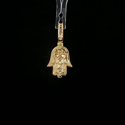 10K Yellow Gold Natural Diamond Hamsa Hand Pendant
