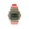 Custom iced out Casio G-Shock DW-5600SC watch with diamond bezel and pink rubber strap