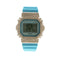 Custom iced out Casio G-Shock DW-5600SC watch with diamond bezel and baby blue rubber strap