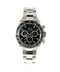 Rolex Daytona stainless steel watch with black dial, black ceramic bezel, and chronograph sub-dials