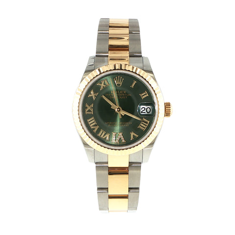 Rolex Datejust ref. 278273 two-tone watch with green dial and diamond hour marker