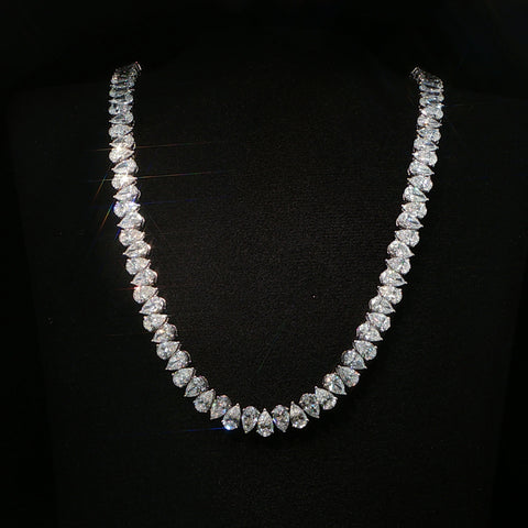 10K White Gold Alternating Pear Shape Diamond Chain | 20 Inch