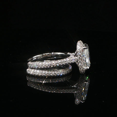 14K White Gold Cushion Cut Engagement Ring Stack | Center Stone 3.08 CT