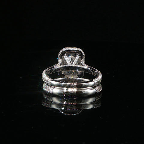 14K White Gold Cushion Cut Engagement Ring Stack | Center Stone 3.08 CT