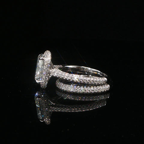 14K White Gold Cushion Cut Engagement Ring Stack | Center Stone 3.08 CT
