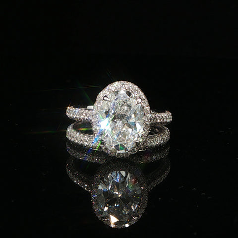 14K White Gold Oval Diamond Engagement Ring Stack | Center Stone 3.04 CT