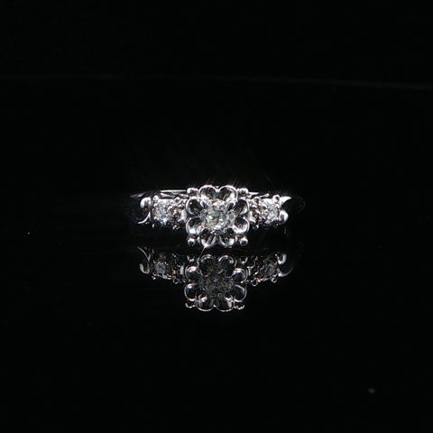14K White Gold Floral Natural Diamond Ring | Size 7
