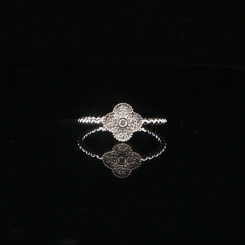 10K White Gold Clover Bead Ring | Size 7