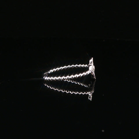 10K White Gold Clover Bead Ring | Size 7