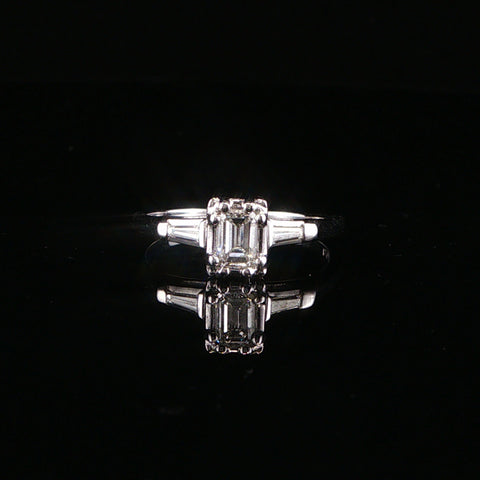 14K White Gold Emerald Cut Trilogy Ring | Size 7