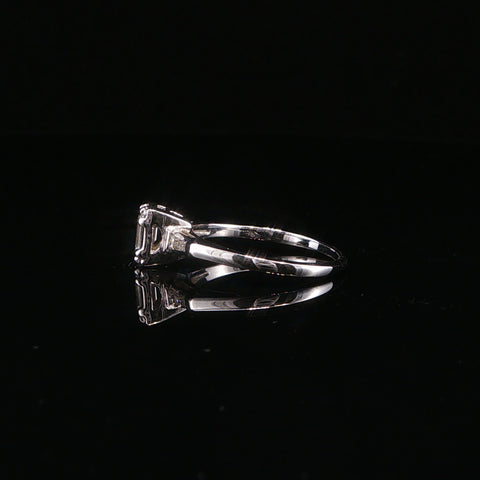 14K White Gold Emerald Cut Trilogy Ring | Size 7