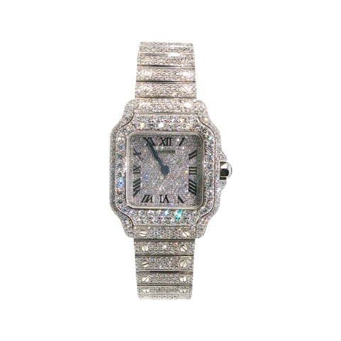Custom Iced Out Cartier Santos 27mm | Lab Diamond VS+ DEF Color | 13 CTW