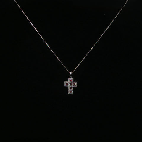 18K White Gold Diamond & Ruby Cross Necklace | 0.68 CTW | 17-19 Inch