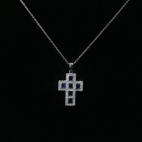 18K White Gold Cross Pendant Necklace | 0.74 CTW | 17-18 Inch