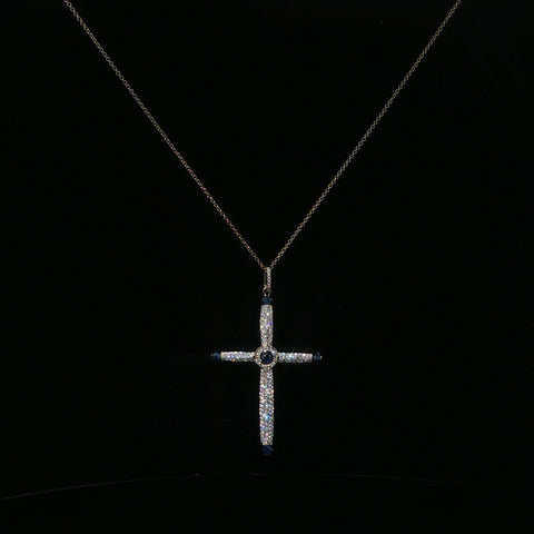 18K White Gold Large Cross Pendant Necklace | 1.22 CTW | 16-18 Inch
